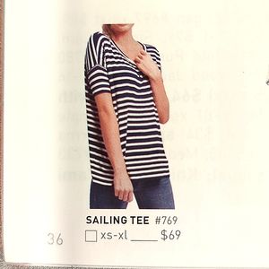 CAbi Sailing Striped Blue & White Oversized Top, Style #769 size S